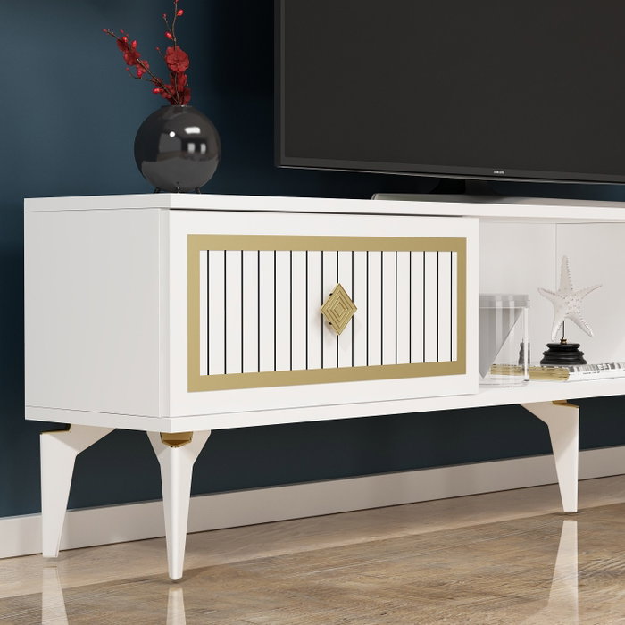 Hanah Home Soporte para TV Blanco y Dorado